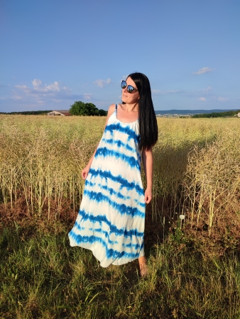 Viskose Webware - Lexi - Batik - blau - weiss