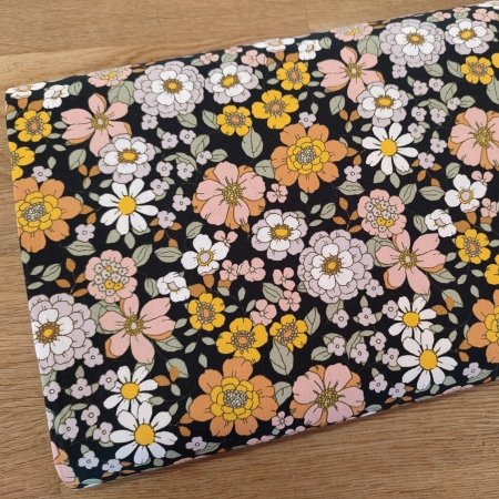 Baumwollstoff - Blumen - schwarz - bunt
