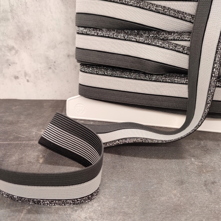 Gummiband - Elastic - 30 mm - 3-farbig - Glitzer - grau