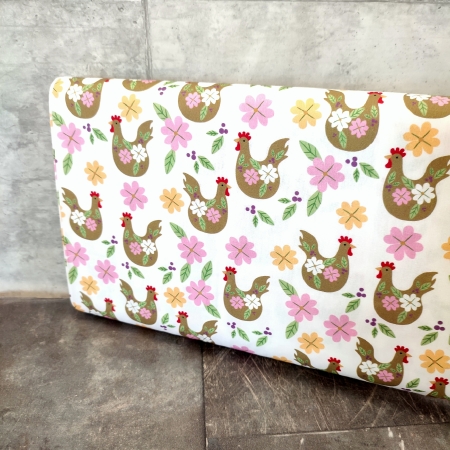 Baumwollstoff - Happy Easter - Hühner  - weiß