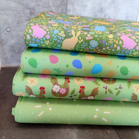 Baumwollstoff - Happy Easter - kleine Ostereier - grün