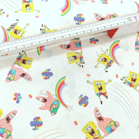 Baumwollstoff - Spongebob - weiss