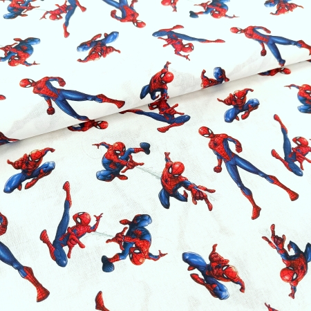 Baumwollstoff - Spiderman - weiss