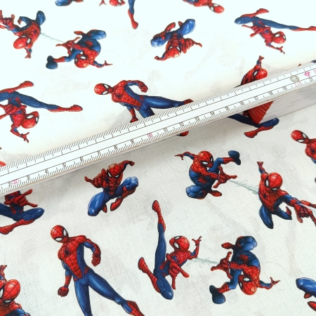Baumwollstoff - Spiderman - weiss