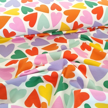 Jersey - Herzen - bunt - naturweiss