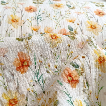 Musselin - Thea - bunte Blumen - gelb - orange
