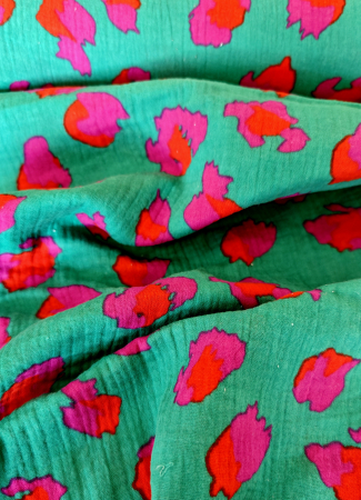 Musselin - Leo - grün - pink