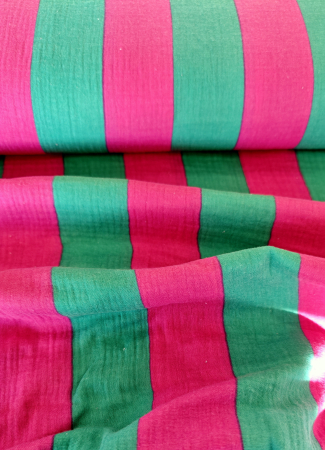 Musselin - Blockstreifen - grün - pink