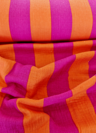 Musselin - Blockstreifen - orange - beere