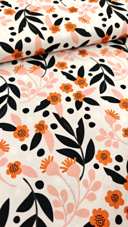 Jersey - Blumen - weiss - orange