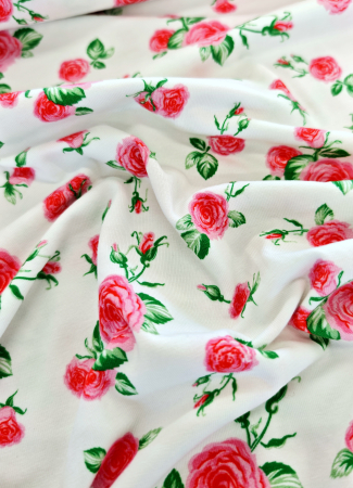 Jersey - Rosen - Blumen - weiss