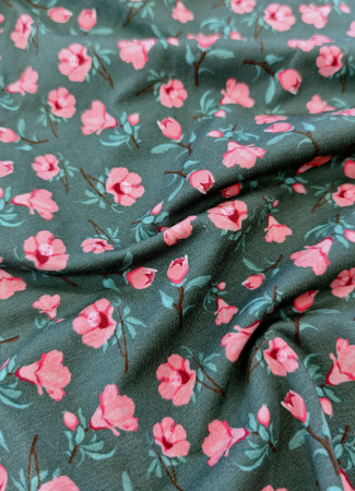 Jersey - Flowers - pink/rosa - salbei dunkel