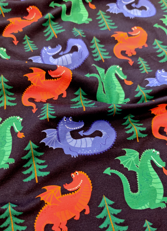 Jersey - Drachen - bunt - dunkelblau