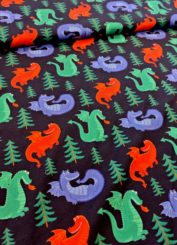 Jersey - Drachen - bunt - dunkelblau