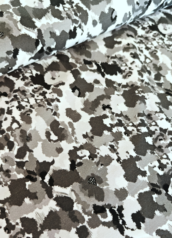 Jersey - Blumen - Muster - schwarz - weiss