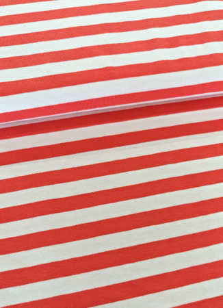 Jersey - Streifen - koralle - weiss
