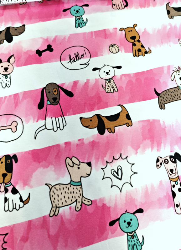 Jersey - funny Dogs - Streifen - pink - weiss