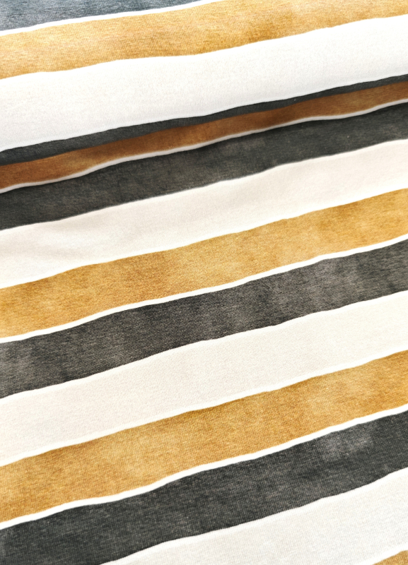 Streifen Jersey - Wellen - grau - gelb