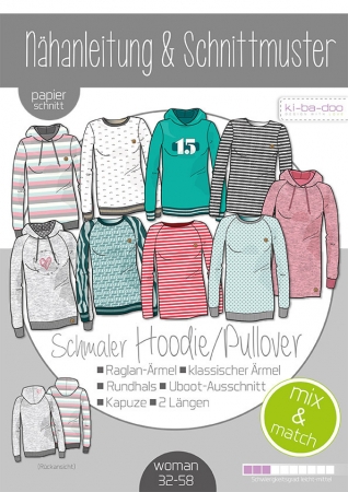 Kibadoo - Damen Mix&Match Sweater/Hoodie Gr. 32-58 - DIN A0 Schnittmuster und Anleitung als Broschüre