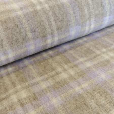 Woll- Mantelstoff Karo - wollweiss/lavendel/taupe