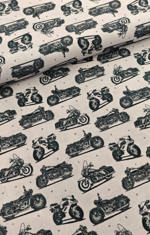 Baumwollstoff - Motorräder - grau - schwarz