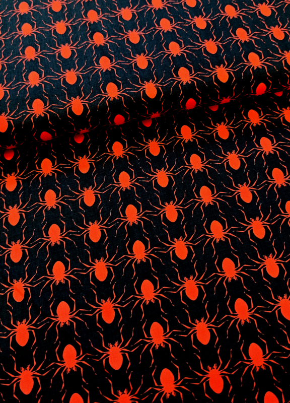 Baumwollstoff - Henry - Spinnen - schwarz - rot - Halloween