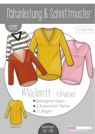 KIbadoo - V-Pullover Maibritt Damen 32-48 - DIN A 0 Schnittmuster und Anleitung als Broschüre