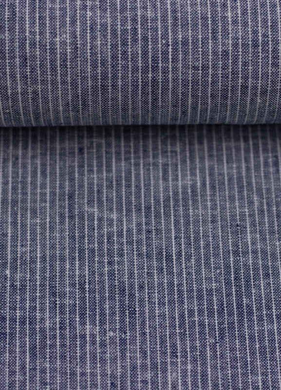Baumwoll Leinen Stoff - Paul - leicht und luftig - Nadelstreifen - dunkelblau