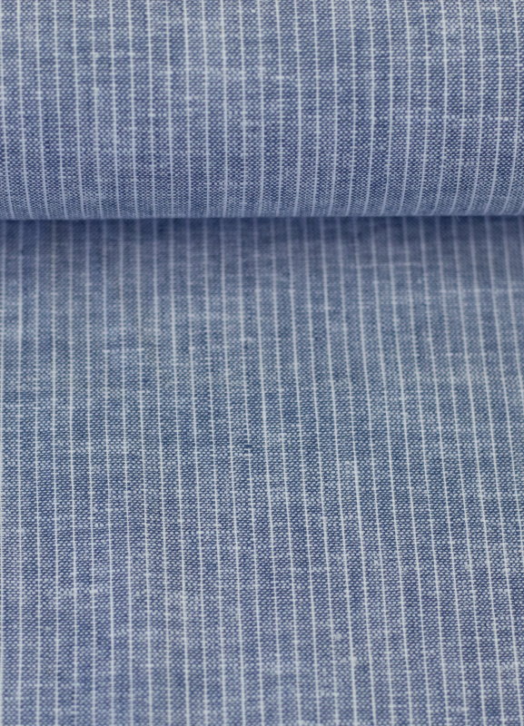 Baumwoll Leinen Stoff - Paul - leicht und luftig - Nadelstreifen - jeansblau