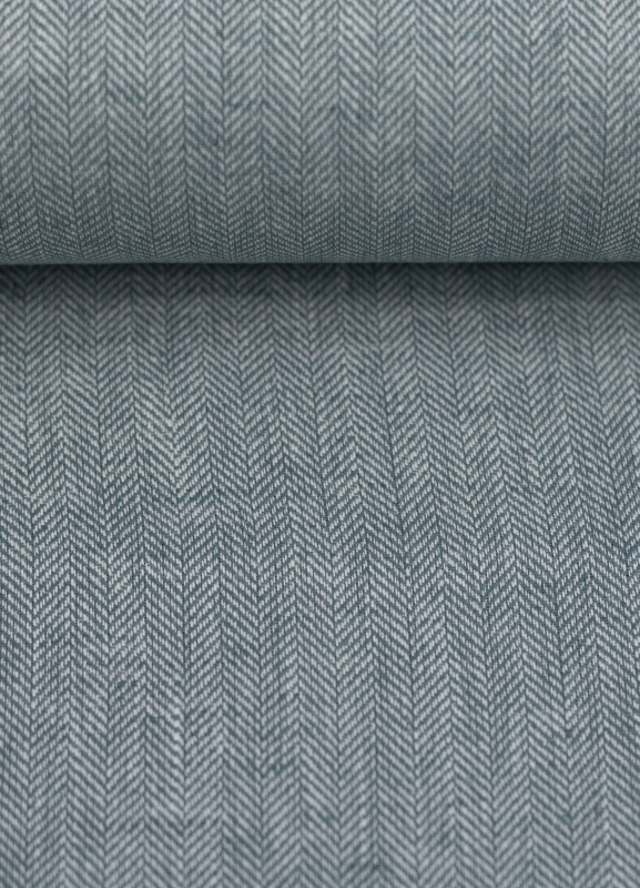 Baumwoll Leinen Stoff - Paul - leicht und luftig - Fischgrät - petrol