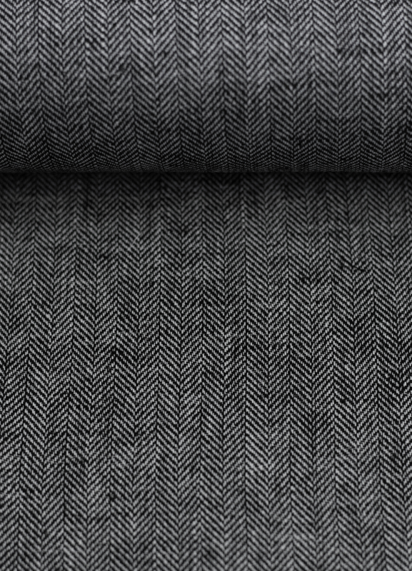 Baumwoll Leinen Stoff - Paul - leicht und luftig - Fischgrät - schwarz