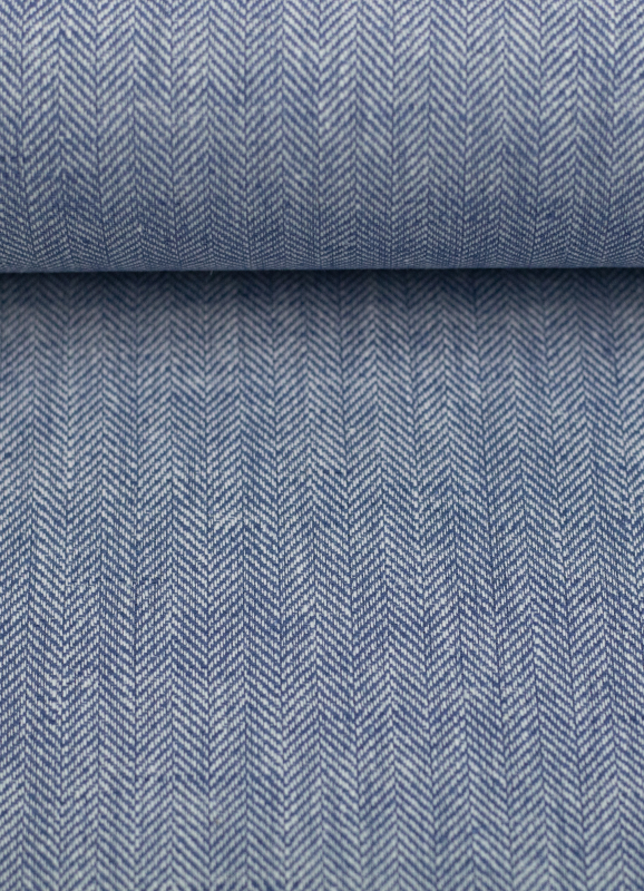 Baumwoll Leinen Stoff - Paul - leicht und luftig - Fischgrät - jeansblau