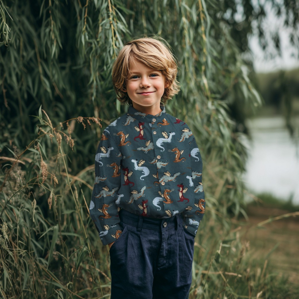 Baumwollstoff - Drachen - Popeline - Kinderstoff