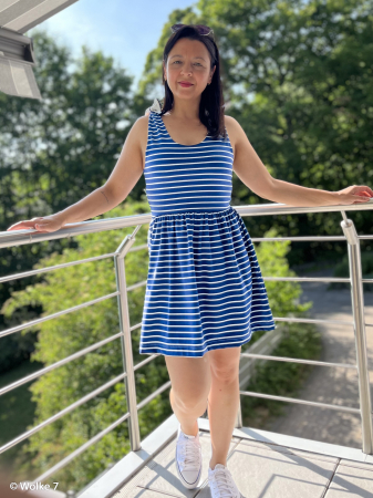 Jersey - Isa  - Streifen - dunkelblau - weiss