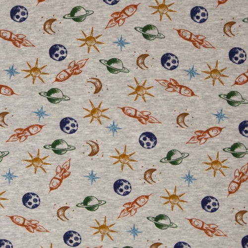 Alpenfleece - Weltraum - Raketen - grau melliert