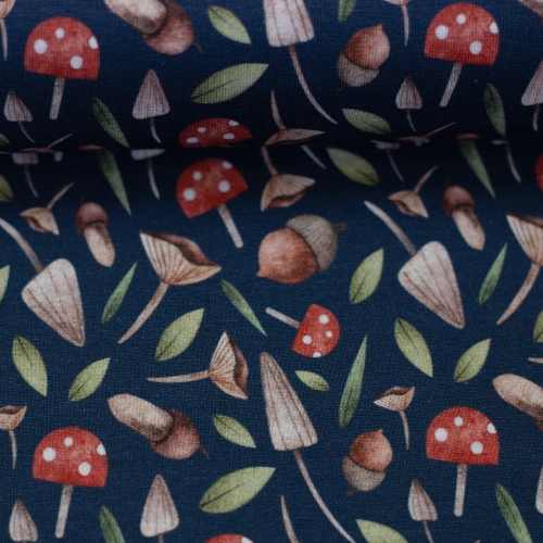 Rest 50 cm - Jersey - Pilze - jeansblau - Jule