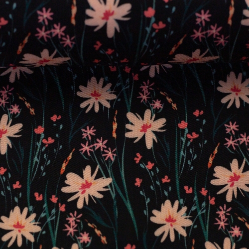 Viskose - Webware - Emmen - Blumen - schwarz