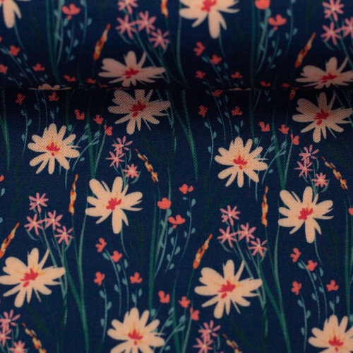 Viskose - Webware - Emmen - Blumen - blau