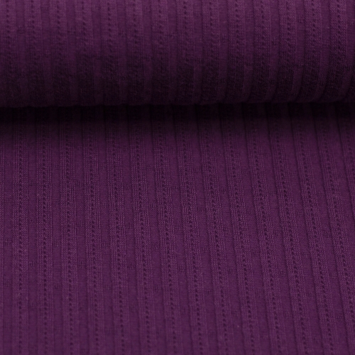 Strickjersey - Uni - aubergine - gerippt - Florenz
