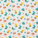 Baumwollstoff - Happy Easter - kleine Hasen - weiss