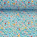 Baumwollstoff - Happy Easter - kleine Blümchen - weiss