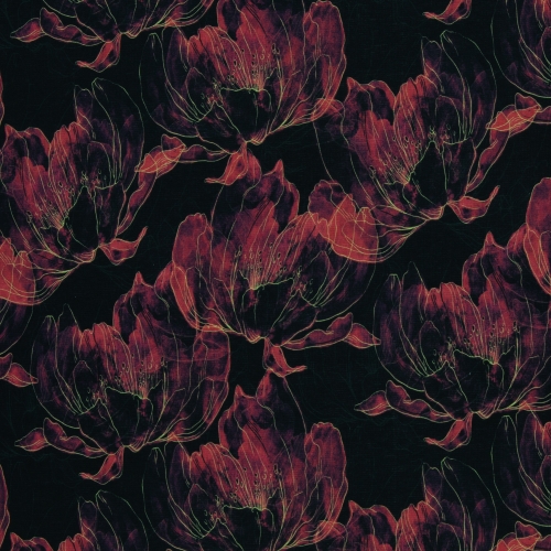 Alpenfleece - Blumen - schwarz - rot