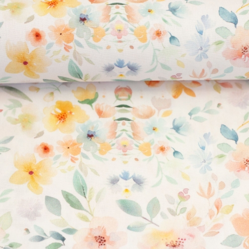 Baumwollstoff - Blumen - aquarell