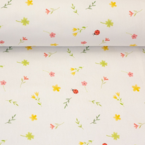 Baumwollstoff - mit kleinen Blümchen - Marienkäfer