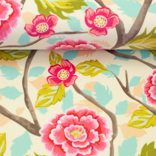 Dekostoff - Samtstoff - Boho Velvet - Blumen - natur