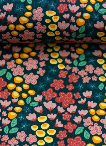 Jersey - Streublümchen - Fleurs - dunkelblau - by Lausemia