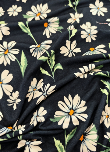 Viskose Jersey - Silzilien - Blumen schwarz weiss