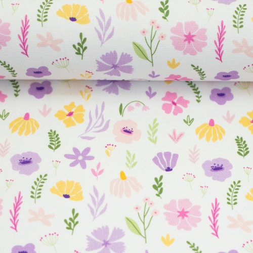 Baumwollstoff - Happy Spring - Blumen - weiss