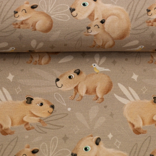 Jersey - Capybara Friends by Mrs Mint Design - beige