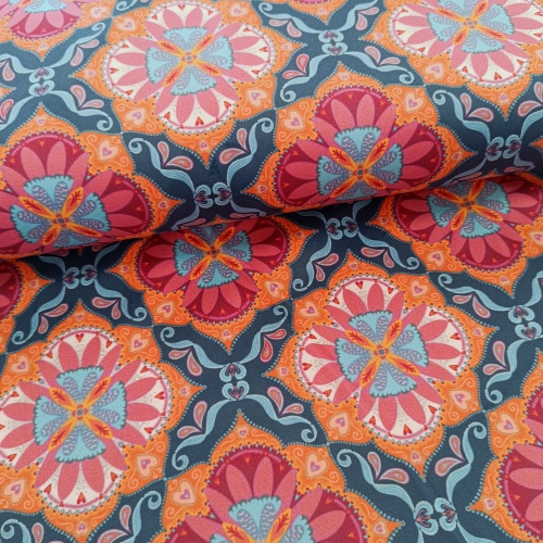 Dekostoff - Samtstoff - Boho Velvet - Ornamente - petrol